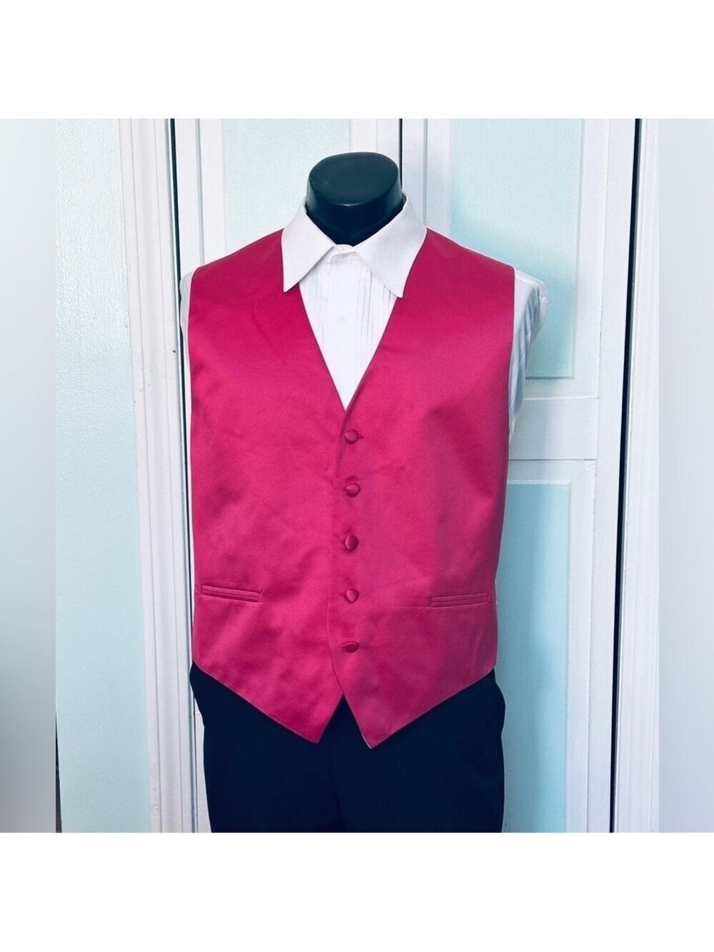 Watermelon Hot Pink Fuchsia Satin Closed Back Vest Wedding Prom Men’s XL Tall
